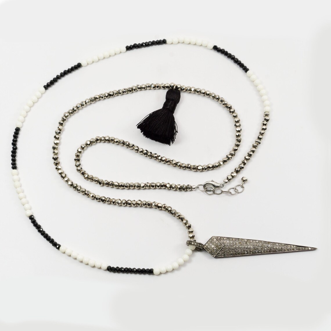 Beaded Black Spinel Necklace White Bone Necklace Pyrite | Etsy