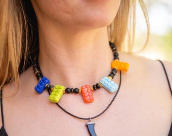 Murano Glass Necklace, Black Agate Necklace, Charm Necklace, Venetian Glass Necklace, Unique Colorful Summer Necklace, Beach Jewelry