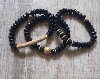 Schwarzer Spinell und Diamanten Armband, Diamant Bar Armband, Diamant Armband Stapel, stapelbare Diamant Armband, minimalistische Diamant Armband