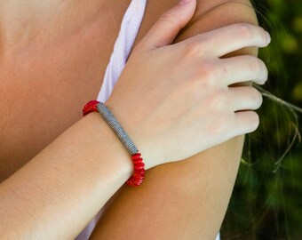 Coral and Diamonds Bracelet, Red Coral Bracelet, Coral and Pearl Bracelet, Bracelet Stack, Italian Coral Jewelry, Summer Jewelry, Red Coral