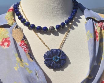 Lapis Necklace, Lapis Jewelry, Beaded Gemstone Necklace, Gemstone Layering Necklace, Lapis and Diamonds Necklace, Blue Gemstone Necklace