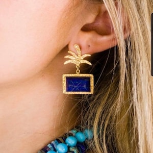Lapis Earrings, Lapis and Diamonds Earrings, Lapis Gold Earrings, Summer Earrings, Gift for Her, One-of-a-kind Earrings, Gemstone Earrings