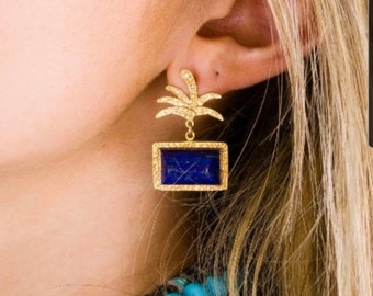 Lapis Earrings, Lapis and Diamonds Earrings, Lapis Gold Earrings, Summer Earrings, Gift for Her, One-of-a-kind Earrings, Gemstone Earrings