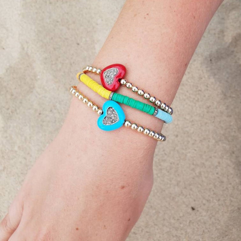 Enamel and Diamonds Charm Bracelet Bohemian Bracelet Stack Stackable Bracelet Pave Diamonds Jewelry Pave Diamonds Bracelet Beach