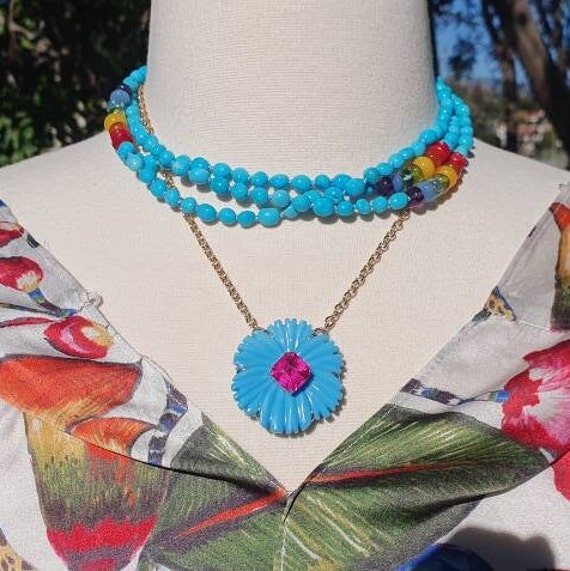 Turquoise Flower Pendant Flower Necklace Turquoise Flower