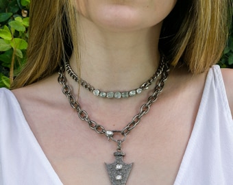 Diamond Arrowhead Pendant - Rose Cut Diamonds Pendant - Pave Diamonds Pendant - Pave Diamonds - Rose Cut Diamonds Clasp - Designer Jewelry