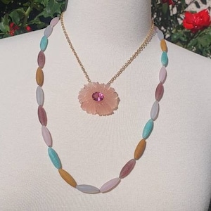 Multi Gemstone Hand Knotted Necklace, Pink and Green Toned Gemstone Necklace, Unpolished Gemstone Necklace, Gift, Layering Gemstone Necklace