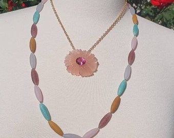 Multi Gemstone Hand Knotted Necklace, Pink and Green Toned Gemstone Necklace, Unpolished Gemstone Necklace, Gift, Layering Gemstone Necklace
