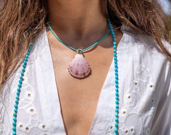 Shell and Gemstones Necklace, Shell and Diamonds Necklace, Shell Necklace, Summer Necklace, Turquoise Necklace, Beach Jewelry, Lapis Lazuli