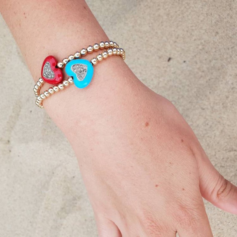 Enamel and Diamonds Charm Bracelet Bohemian Bracelet Stack Stackable Bracelet Pave Diamonds Jewelry Pave Diamonds Bracelet Beach