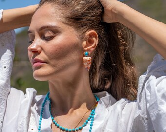 Shell Earrings, Turquoise Earrings, Turquoise and Diamond Earrings, Summer Earrings, Vacation Jewelry, Resort Jewelry, Shell and Diamonds