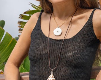 Shell and Diamonds Necklace, Shell and Diamonds Pendant, Shell Pendant, Beach Jewelry, Vacation Jewelry, Resort Jewelry, One-of-a-kind