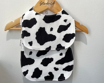 Cow Print Baby Bib | Burp Cloth Set