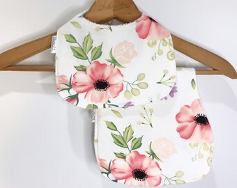 Spring Floral Baby Bib and Burp Cloth Set