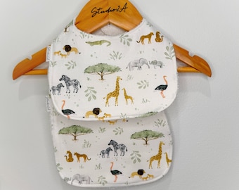 Safari Baby Bib, Burp Cloth Set