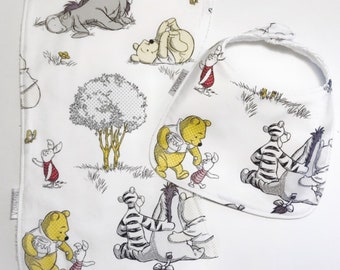 Winnie the Pooh Inspired Baby Bib, Burp Cloth Set