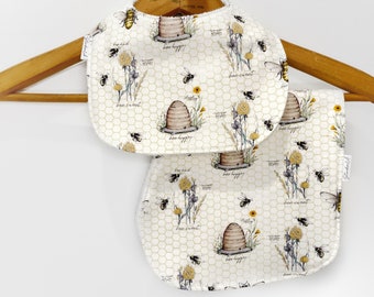 Honey Bee Baby Bib, Burp Cloth Set