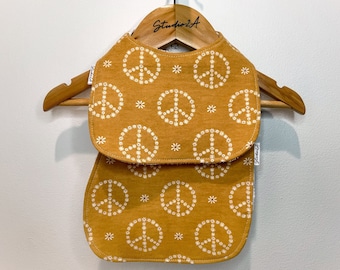Peace Sign Flannel Baby Bib, Burp Cloth Set