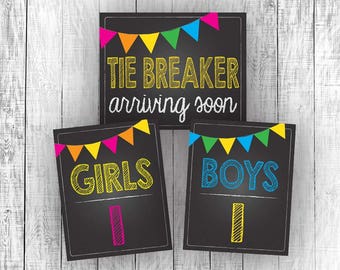 Tiebreaker Pregnancy Announcement Signs, Tie Breaker, Photo Prop, Chalkboard, Third Baby Reveal, Printable DIY Digital Download, Girls, Boys