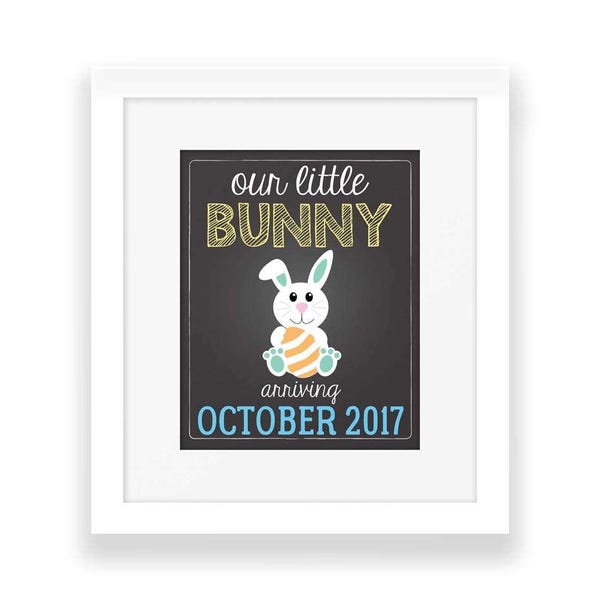 Easter Pregnancy Announcement Signs, Easter Reveal, Pregnancy Reveal, Bunny, October 2017, Baby Announcement, Chalkboard, Instant Download