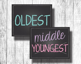 Pregnancy Announcement Signs, Oldest, Middle, Youngest, Photo Prop, Chalkboard, Third Baby Reveal, Printable DIY Digital Download, Girl, Boy