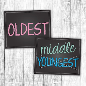 Pregnancy Announcement Signs, Oldest, Middle, Youngest, Photo Prop, Chalkboard, Third Baby Reveal, Printable DIY Digital Download, Girl, Boy