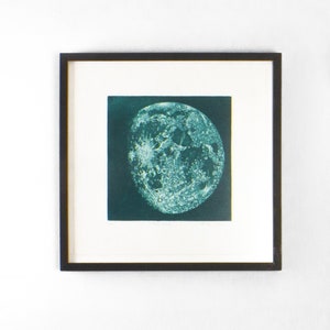 Green moon wall art, gibbous moon print