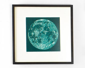 Green moon wall decor, Full moon art print
