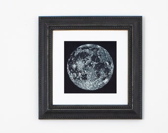 Black moon wall art, Full moon giclee print