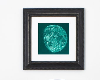 Groene maan kunst aan de muur, gibbous maan giclee print