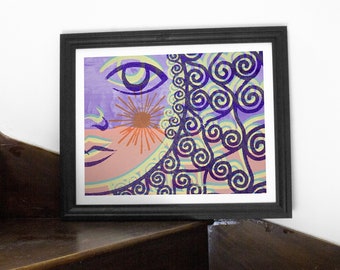 Avian Melody Giclée Print, Abstract Face Art, Pastel Decor