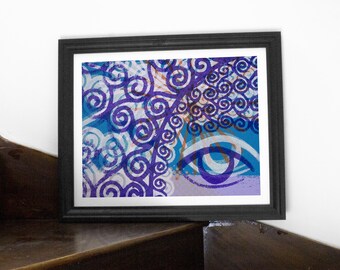 Blue abstraction wall art, coastal sea decor