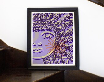 Minimal portrait wall art, giclée print, lilac room wall decor, gift for home, modern art print on paper