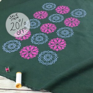 Purple fabric piece hand dyed handprinted scandi style patterned screen print fabric for quilting sewing bags upholstery crafting fabric