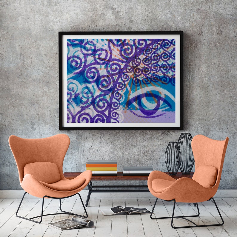 Blue abstract wall decor minimal art print new home wall decor apartments decor mid-century style portrait