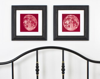 Gicléekunstprints Red Moon, muurdecoratie Gibbous Moon
