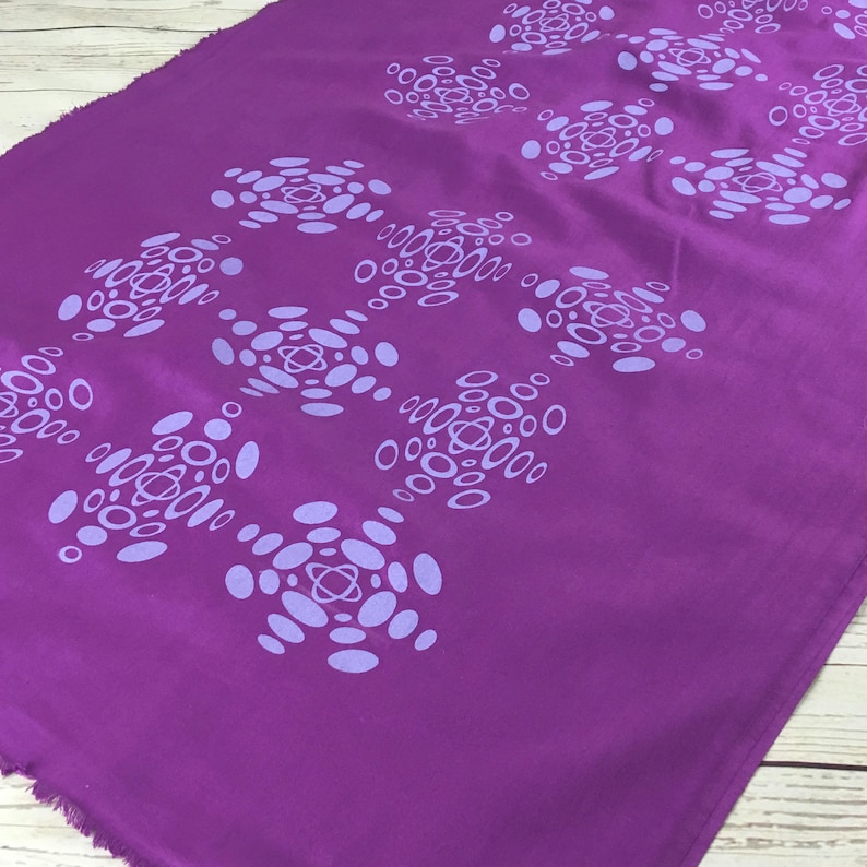 Purple fabric piece hand dyed handprinted scandi style patterned screen print fabric for quilting sewing bags upholstery crafting fabric