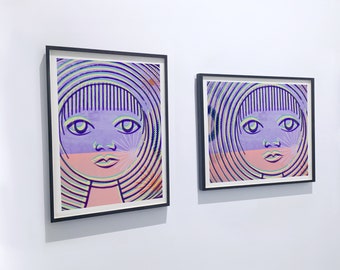 Pastelkleurige gicleeprintset, abstract gezichtskamerdecor, verticaal en horizontaal