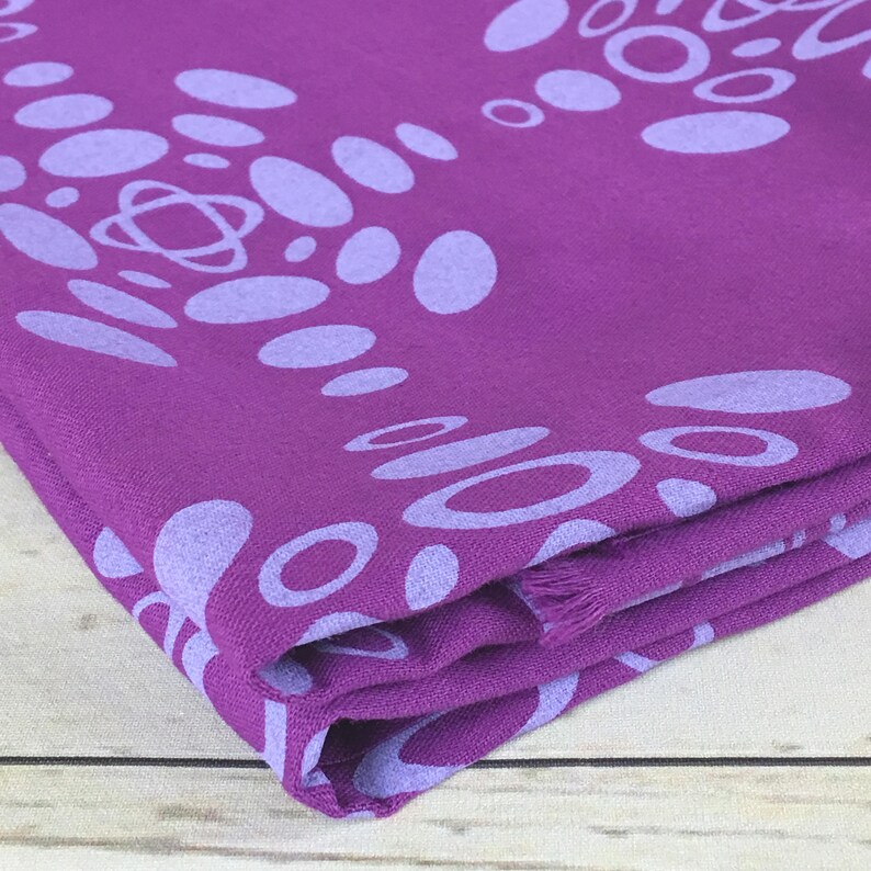 Purple fabric piece hand dyed handprinted scandi style patterned screen print fabric for quilting sewing bags upholstery crafting fabric
