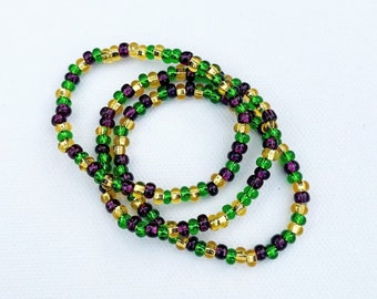 Mardi Gras Bracelets Fat Tuesday Party Favors Purple Green Gold Stacking Bead Stretch Bracelets for Mardi Gras Jewelry Letter Bead Bracelets