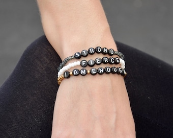 Black Letter Bead Name Bracelet Personalized Word Stretch Bracelets Custom