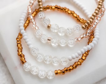 Clear Letter Bead Personalized Name Bracelet, Custom Beaded Word Stretch Bracelets