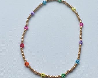 Stretchy Rainbow Smiley Face Beaded Necklace