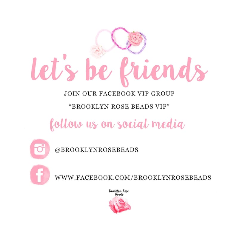 Puede incluir: Pulseras de cuentas rosas y moradas con una flor rosa sobre un fondo blanco. El texto "let's be friends" est&aacute; escrito en rosa. El texto "JOIN OUR FACEBOOK VIP GROUP" est&aacute; escrito en negro. El texto "BROOKLYN ROSE BEADS VIP" est&aacute; escrito en negro. El texto "follow us on social media" est&aacute; escrito en negro. El texto "@BROOKLYNROSEBEADS" est&aacute; escrito en negro. El texto "WWW.FACEBOOK.COM/BROOKLYNROSEBEADS" est&aacute; escrito en negro. El texto "Brooklyn Rose Beads" est&aacute; escrito en negro.