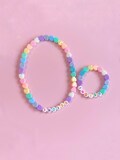 Rainbow Hearts Girls Letter Bead Bracelet Necklace Matching Set Personalized Custom Name Gift for Kids Jewelry for Toddlers Bracelet Stretch