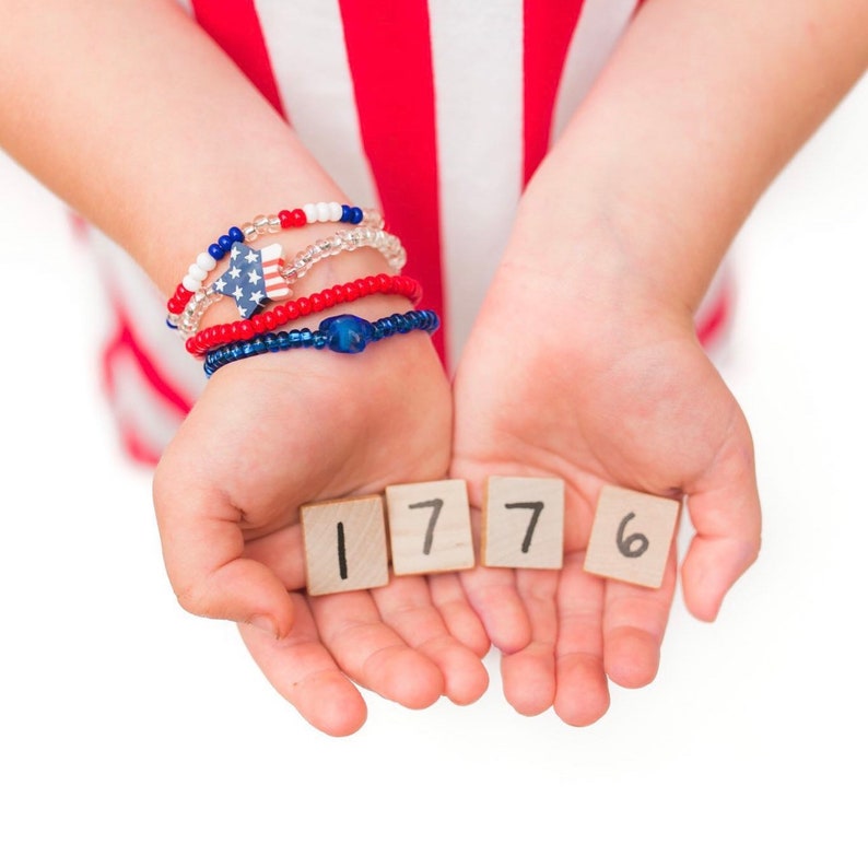 Red White and Blue Bracelet, Patriotic Bracelet, Toddler Girl 4th of July Outfit, Kids 4th of July Shirts, 4th of July Bracelets image 4