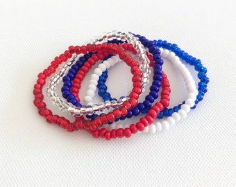 Red White and Blue Bracelet, Patriotic Bracelets, Seed Bead Bracelets Red White Blue 4th of July Toddler Jewelry for Kids Bracelets Girls