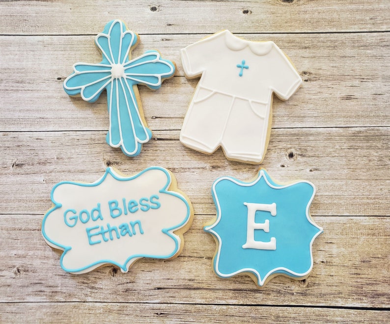 12 Baby Boy Christening Sugar Cookies Baptism Sugar Cookies Etsy