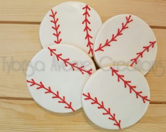 12 Baseball Sugar Cookies - Sports Theme Party Dessert - Baseball Team Favors - Baseball Party Dessert