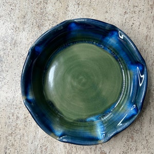 Ready to ship Pottery Pie Dish 9 Hand thrown Green & Blue Ceramic Baking Dish Bake your best pies in this pie plate. image 6